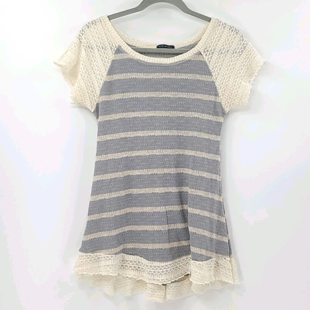 Striped Cream and Gray Women's Blouse